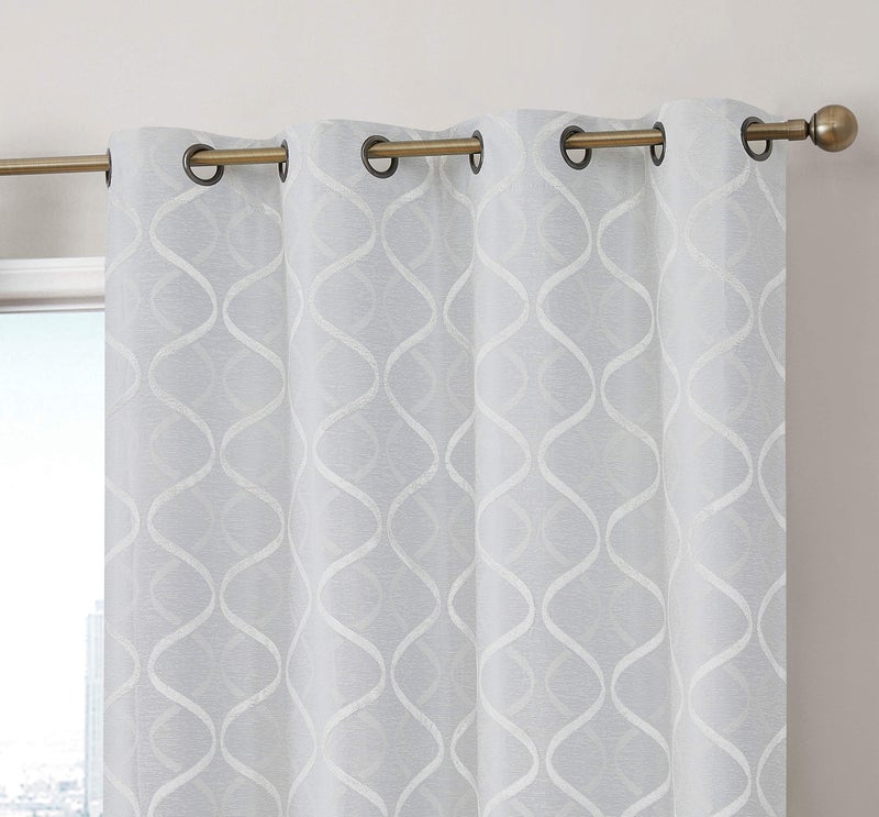HLC.ME Versailles Lattice Flocked 100% Complete Blackout Thermal Insulated Window Curtain Grommet Panels - Energy Savings & Soundproof, For Living Room & Bedroom, Set of 2 (50 x 84 inches Long, White) - Image 1